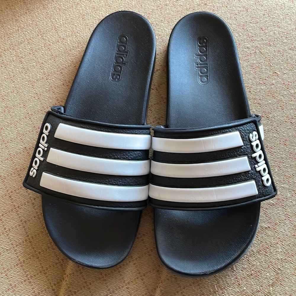 Adidas slides in black and white. Mens size 9.